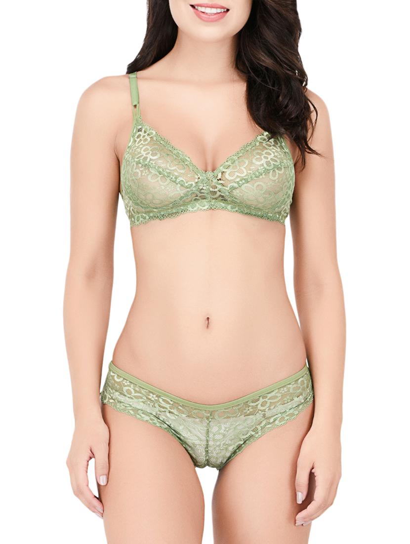 green solid bras and panty set - 15190300 - Zoom Image - 1