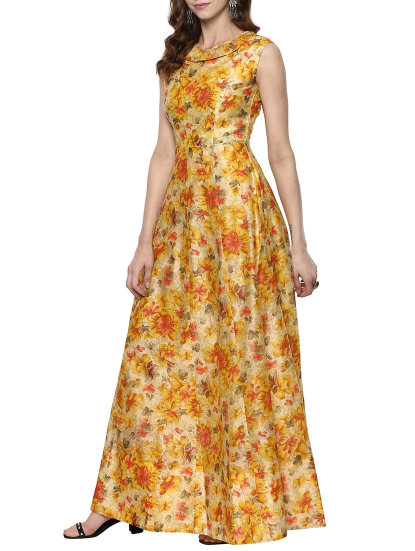 floral chanderi anarkali kurta - 15190308 - Zoom Image - 2