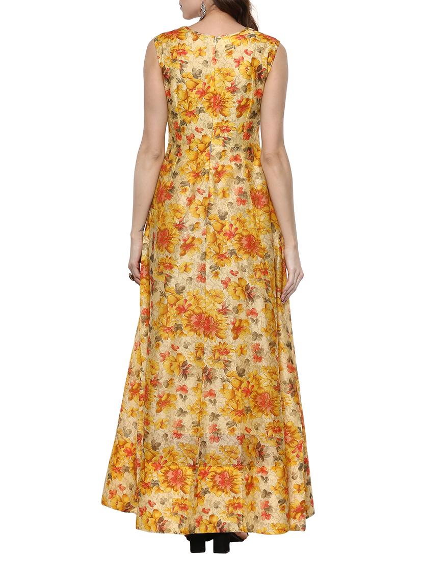 floral chanderi anarkali kurta - 15190308 - Zoom Image - 3