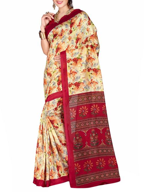 beige printed saree with blouse - 15190329 - Standard Image - 1