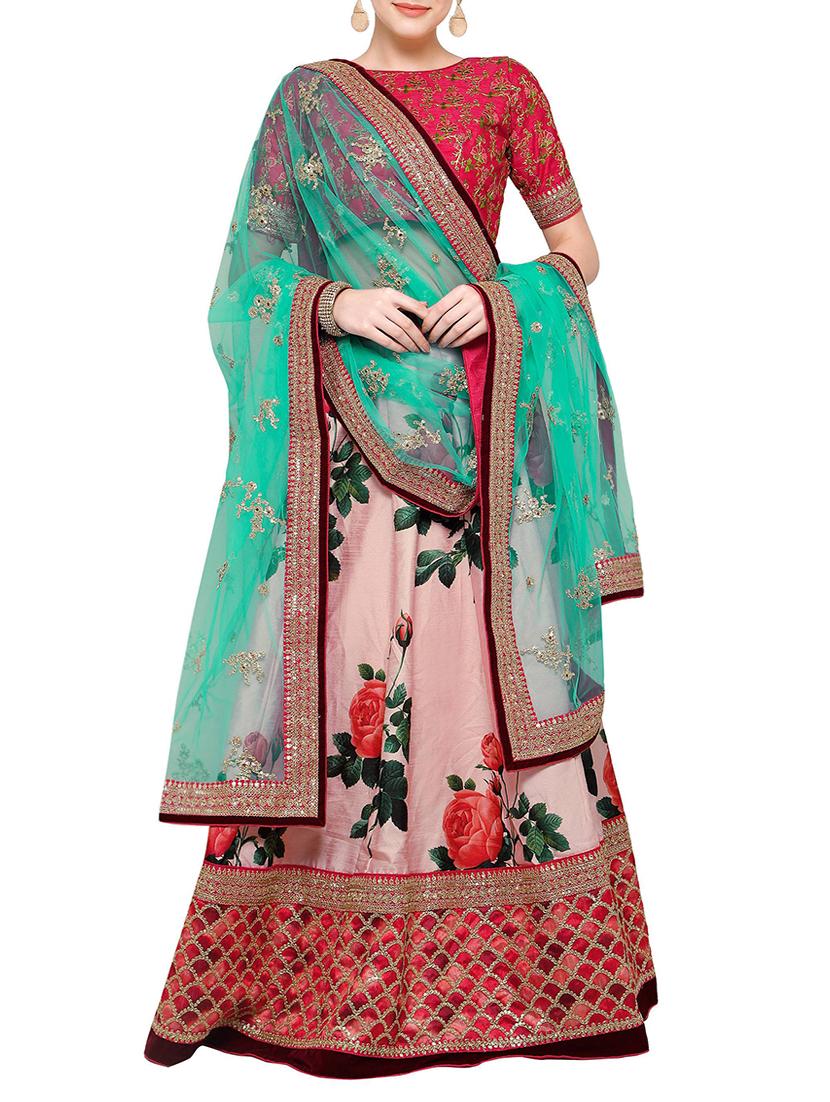pink silk flared lehenga - 15190368 - Zoom Image - 1