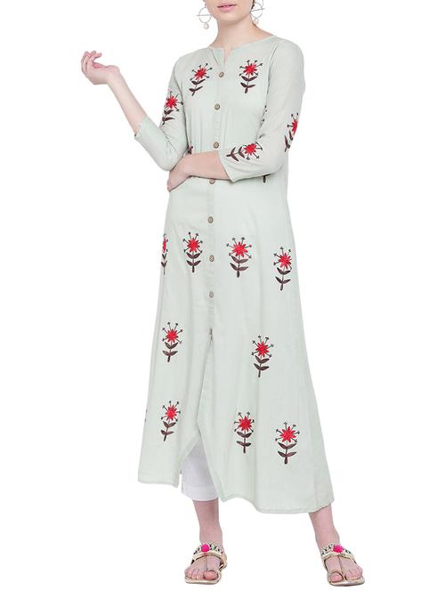 green embroidered a-line kurta - 15191127 - Very Small Image - 1