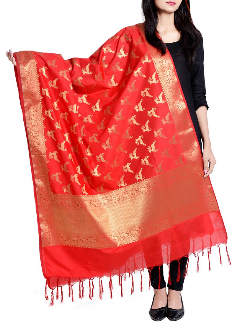 red art silk banarasi dupatta - 15191303 - Zoom Image - 1