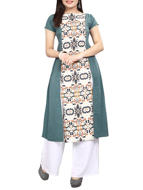 grey crepe a-line kurta - 15191372 - Standard Image - 1