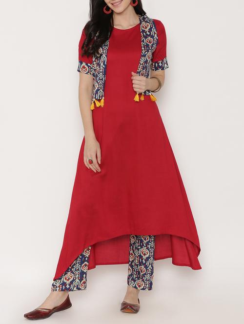 red rayon kurta pant - 15192000 - Standard Image - 1