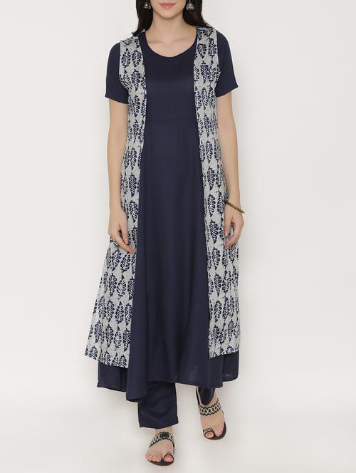 Blue rayon kurta pant - 15192001 - Very Small Image - 1