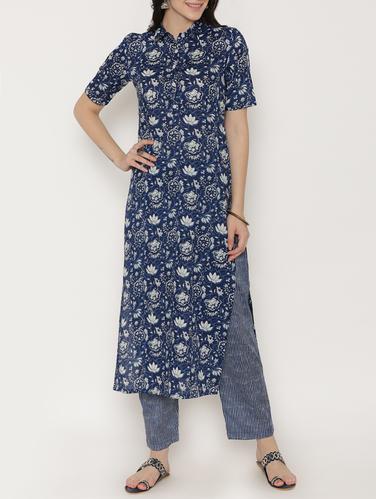 Blue cotton kurta pant - 15192002 - Very Small Image - 1