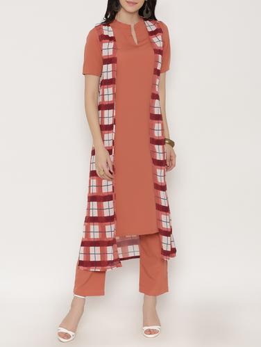 Brown poly crepe kurta pant - 15192003 - Very Small Image - 1