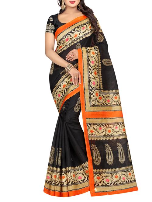 black silk printed saree with blouse - 15192411 - Standard Image - 1