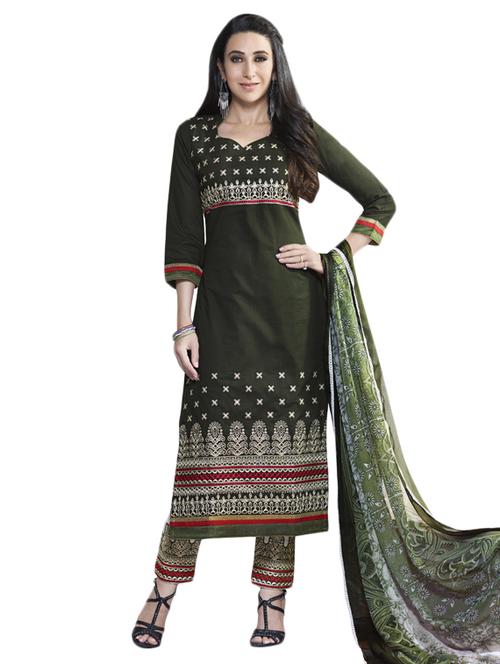 Green embroidered unstitched straight pant suit - 15192699 - Standard Image - 1