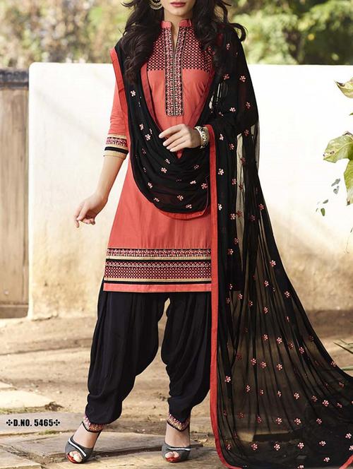 Peach embroidered unstitched patiyala suit - 15192708 - Standard Image - 1