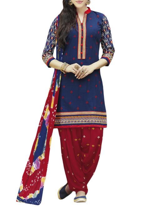 blue embroidered unstitched patiyala suit - 15192710 - Standard Image - 1