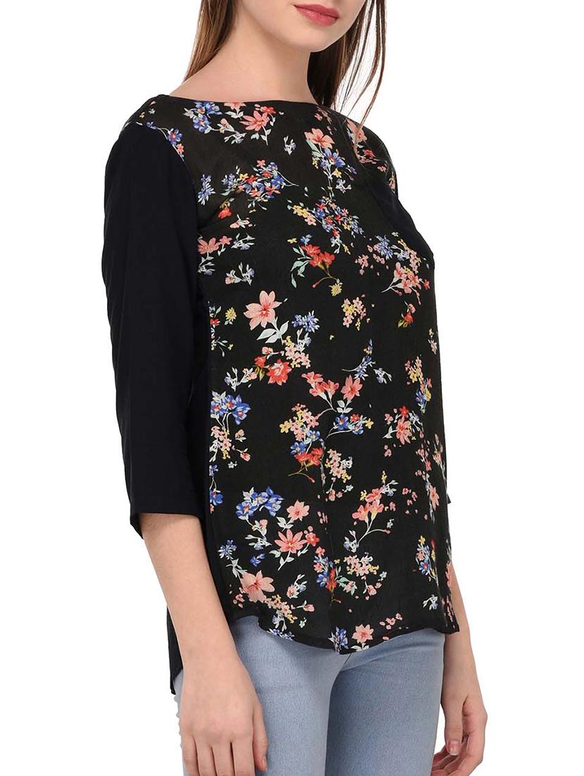 black rayon printed top - 15193338 - Zoom Image - 2