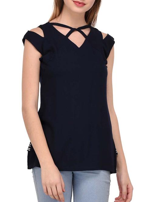 navy blue solid rayon top - 15193339 - Standard Image - 1