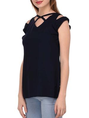 navy blue solid rayon top - 15193339 - Standard Image - 2