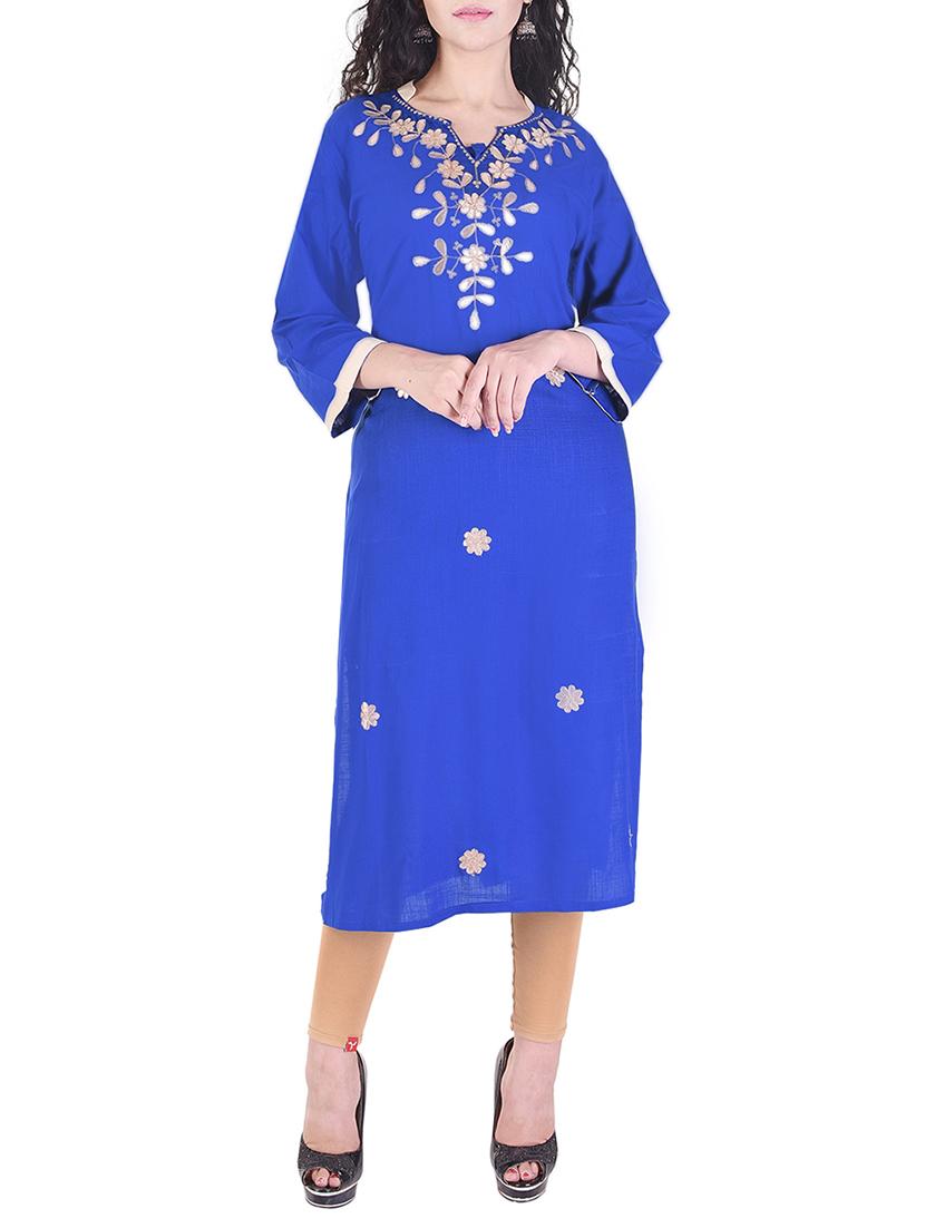 blue viscose straight kurta - 15193360 - Zoom Image - 1