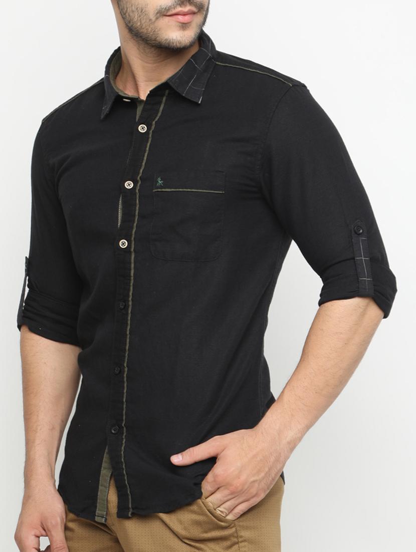 black cotton casual shirt - 15195627 - Zoom Image - 2