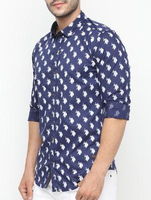 navy blue cotton casual shirt - 15195714 - Standard Image - 2