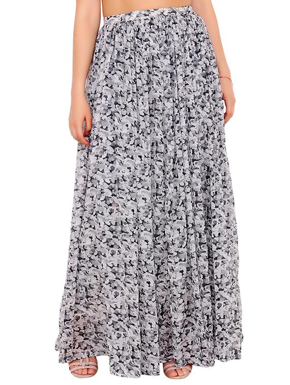 grey printed georgette maxi skirt - 15196823 - Zoom Image - 1
