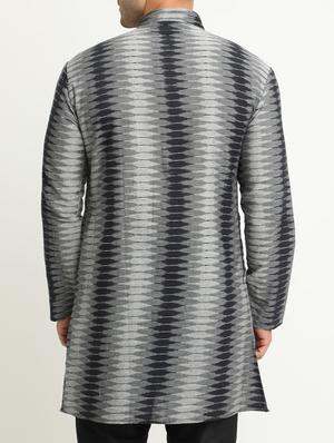 grey cotton long kurta - 15196871 - Standard Image - 3