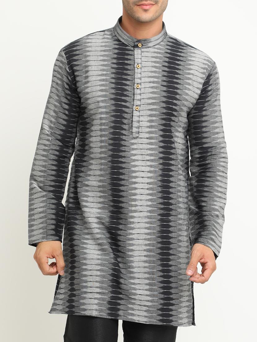 grey cotton long kurta - 15196871 - Zoom Image - 1