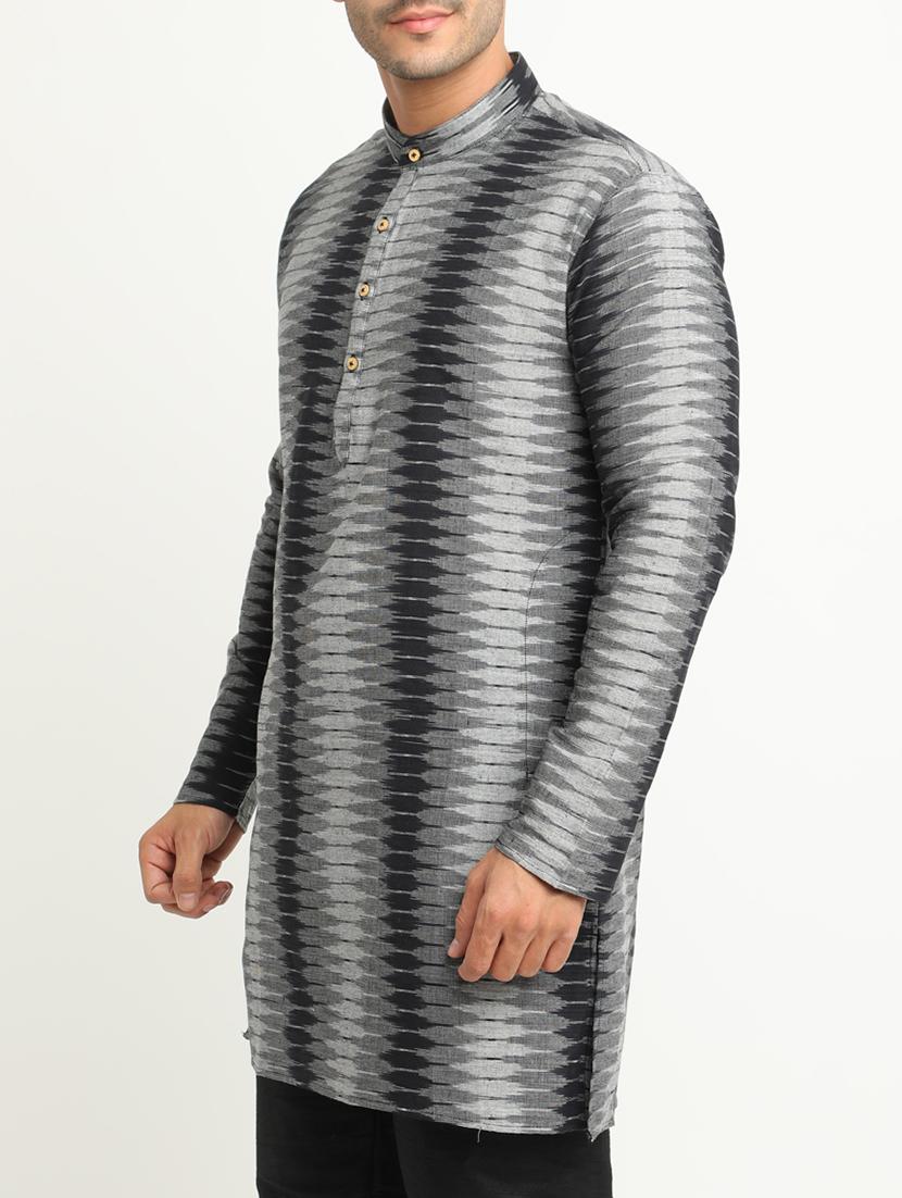 grey cotton long kurta - 15196871 - Zoom Image - 2
