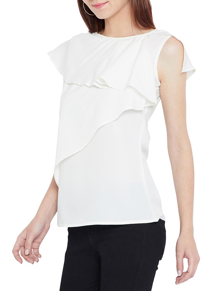 solid white crepe layered top - 15197951 - Zoom Image - 2