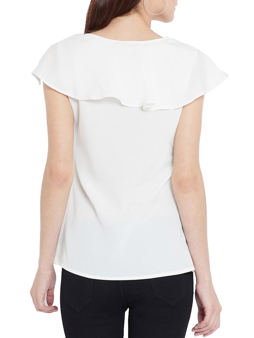 solid white crepe layered top - 15197951 - Zoom Image - 3