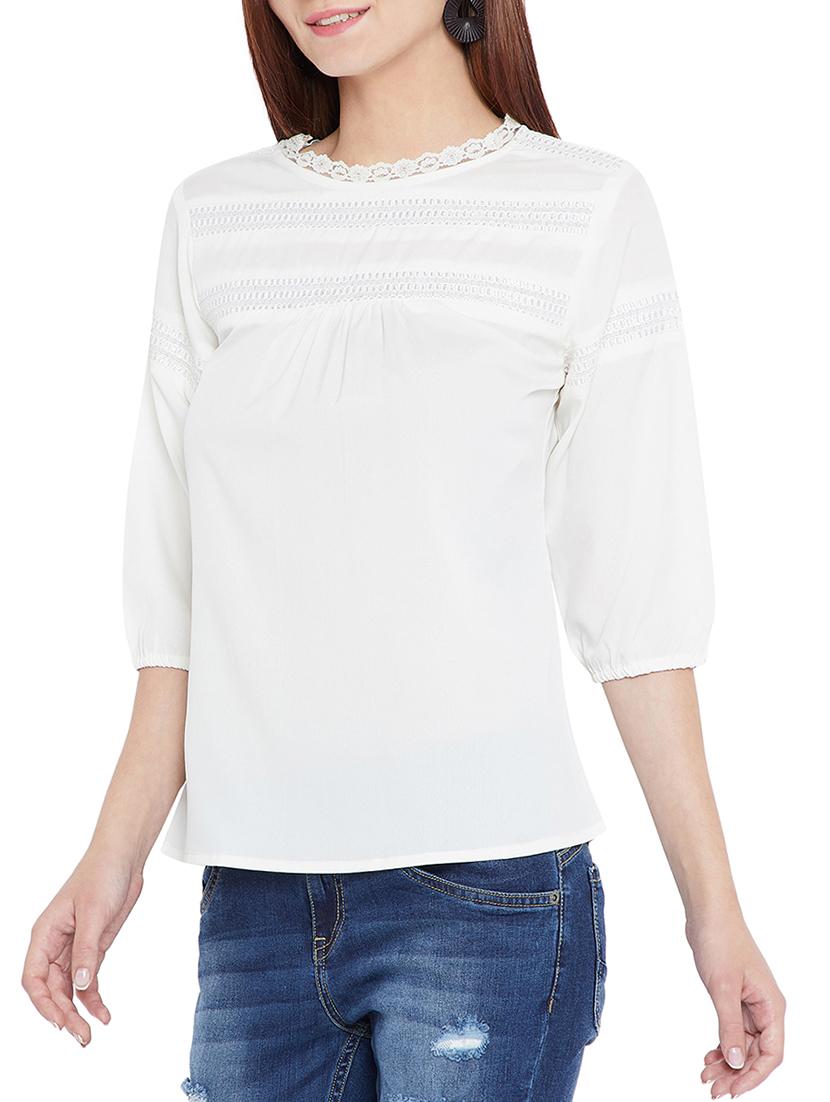 solid white crepe top - 15197955 - Zoom Image - 2