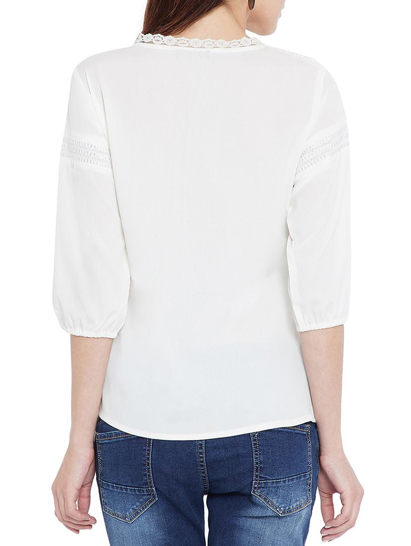 solid white crepe top - 15197955 - Zoom Image - 3