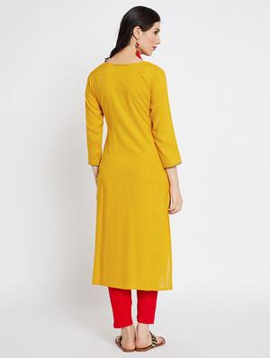 yellow rayon straight solid kurta - 15201842 - Standard Image - 4