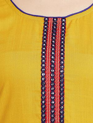 yellow rayon straight solid kurta - 15201842 - Standard Image - 5