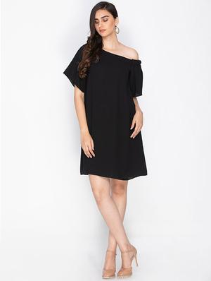 solid black single shoulder dress - 15201895 - Standard Image - 4