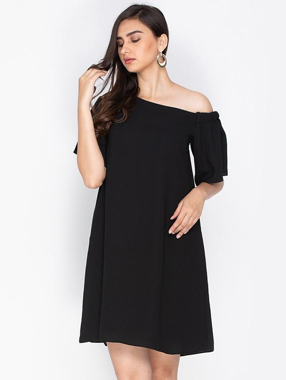 solid black single shoulder dress - 15201895 - Zoom Image - 1