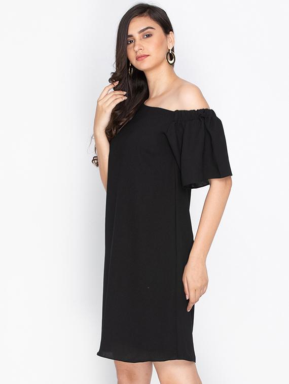 solid black single shoulder dress - 15201895 - Zoom Image - 2