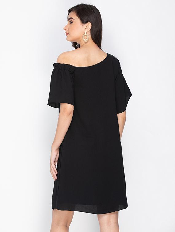 solid black single shoulder dress - 15201895 - Zoom Image - 3