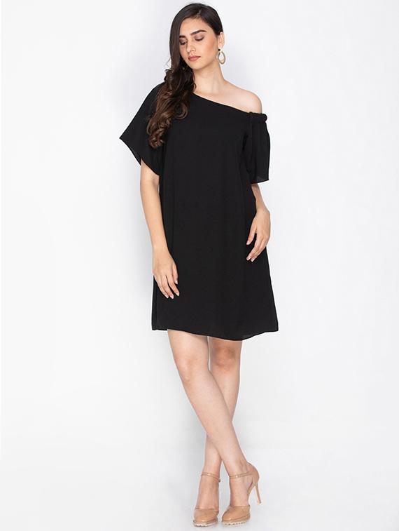 solid black single shoulder dress - 15201895 - Zoom Image - 4