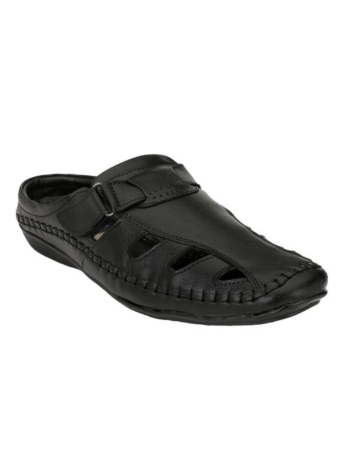 black Leatherette slip on sandal - 15202996 - Standard Image - 1