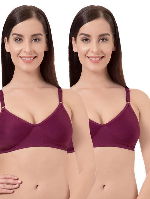 set of 2 purple solid cotton t-shirt bra - 15203819 - Standard Image - 1