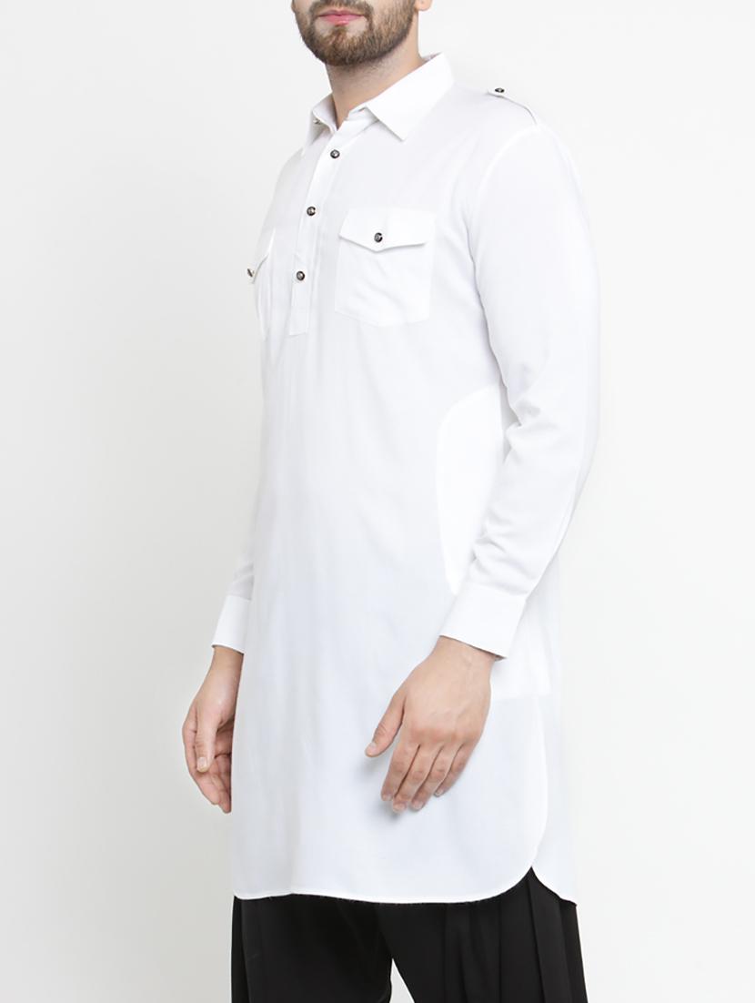 white solid pathani kurta - 15204756 - Zoom Image - 2