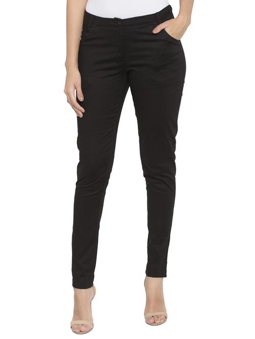 black solid cotton cigarette pants trouser - 15205467 - Standard Image - 1