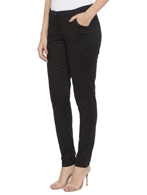 black solid cotton cigarette pants trouser - 15205467 - Standard Image - 2