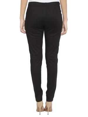 black solid cotton cigarette pants trouser - 15205467 - Standard Image - 3