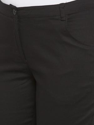 black solid cotton cigarette pants trouser - 15205467 - Standard Image - 5