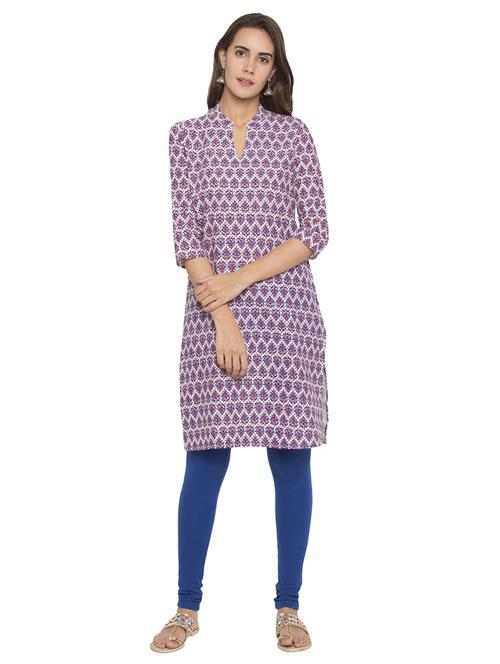 blue cotton straight kurta - 15205478 - Standard Image - 1