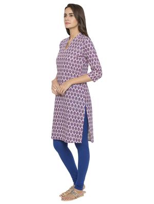 blue cotton straight kurta - 15205478 - Standard Image - 2