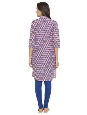 blue cotton straight kurta - 15205478 - Standard Image - 3