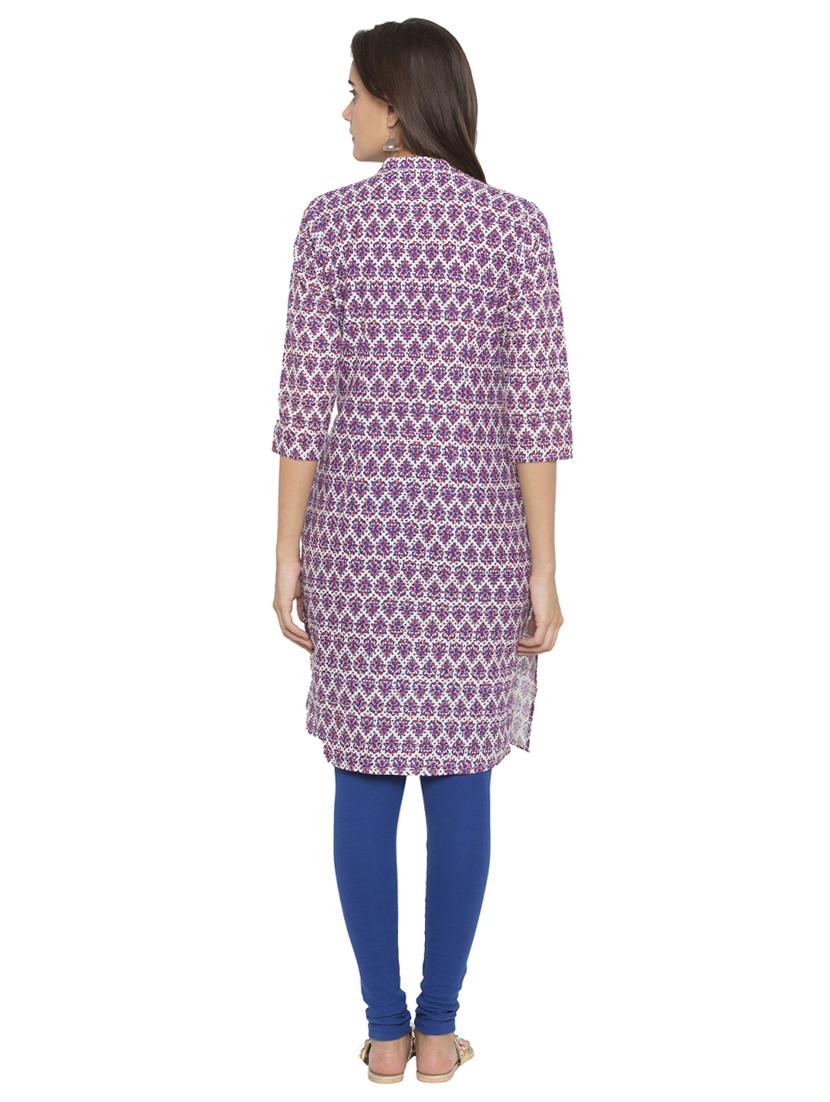 blue cotton straight kurta - 15205478 - Zoom Image - 3