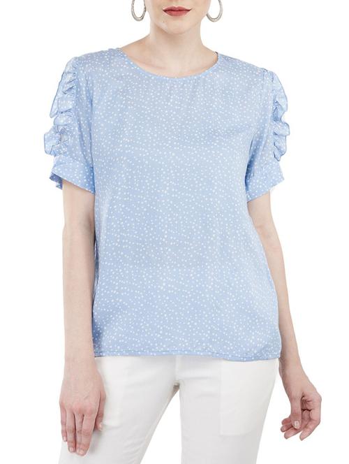 light blue viscose polka dotted top - 15206091 - Very Small Image - 1