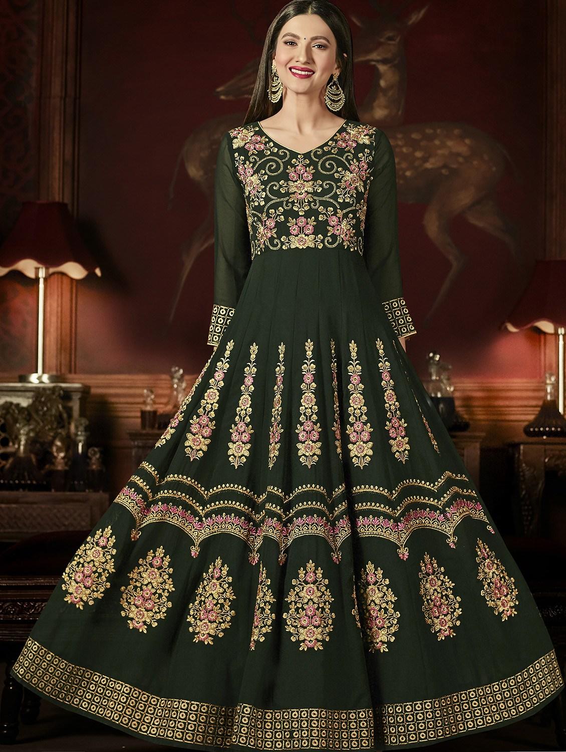 green embroidered semi-stitched anarkali suit - 15206334 - Zoom Image - 1